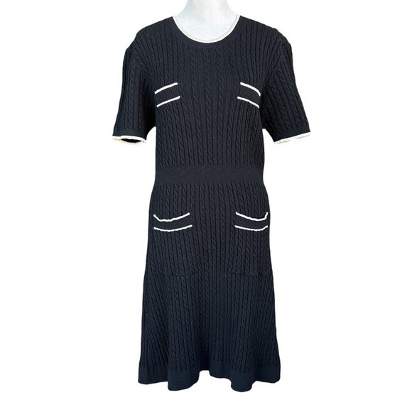 J. Crew Short-Sleeve Cable-Knit Sweater-Dress Black/White L - Picture 3 of 10